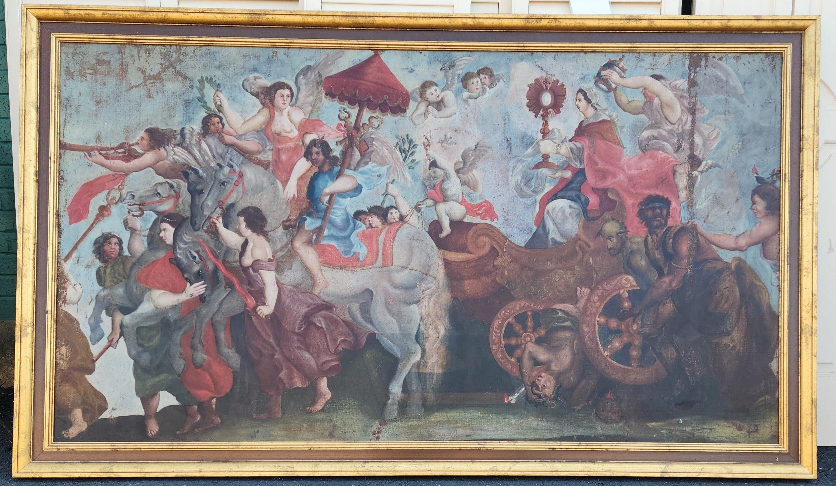 HUGE 17TH CENTURY OIL PAINTING AFTER RUEBENS classic mural painting