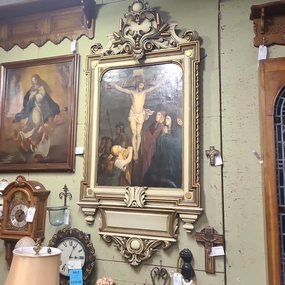 HUGE FRAMED RENAISSANCE REVIVAL JESUS CRUCIFICTION OIL PAINTING classic mural painting