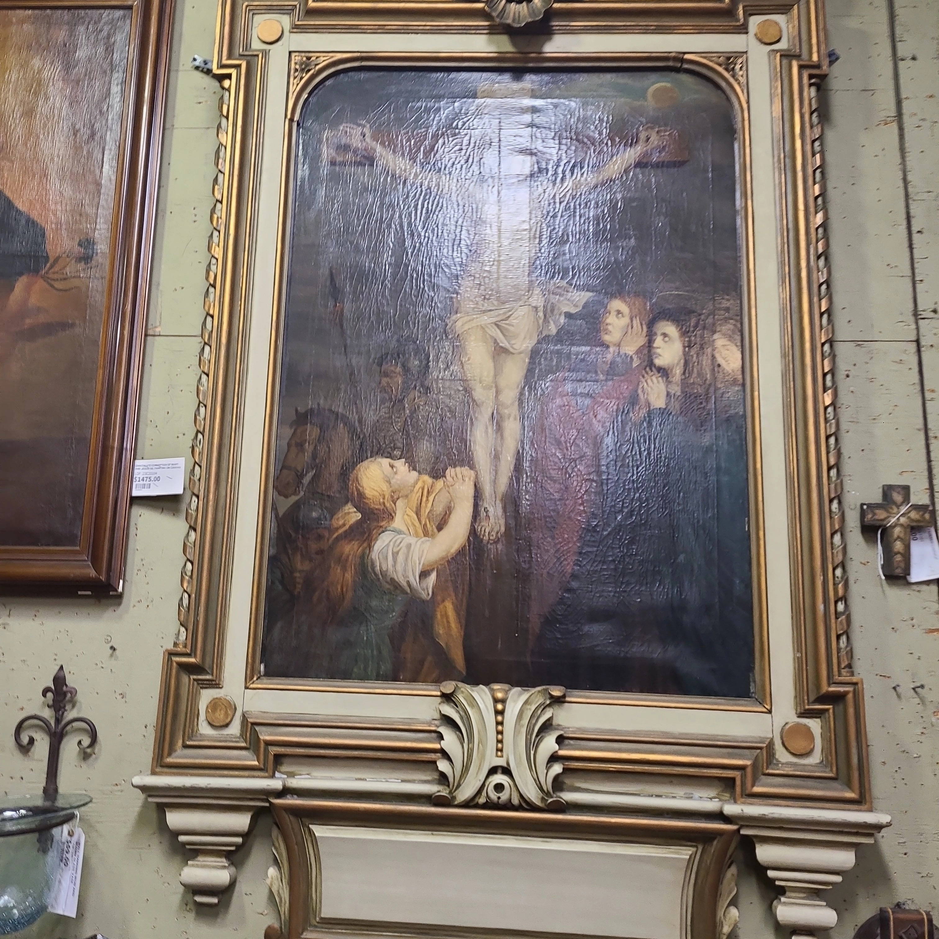 HUGE FRAMED RENAISSANCE REVIVAL JESUS CRUCIFICTION OIL PAINTING