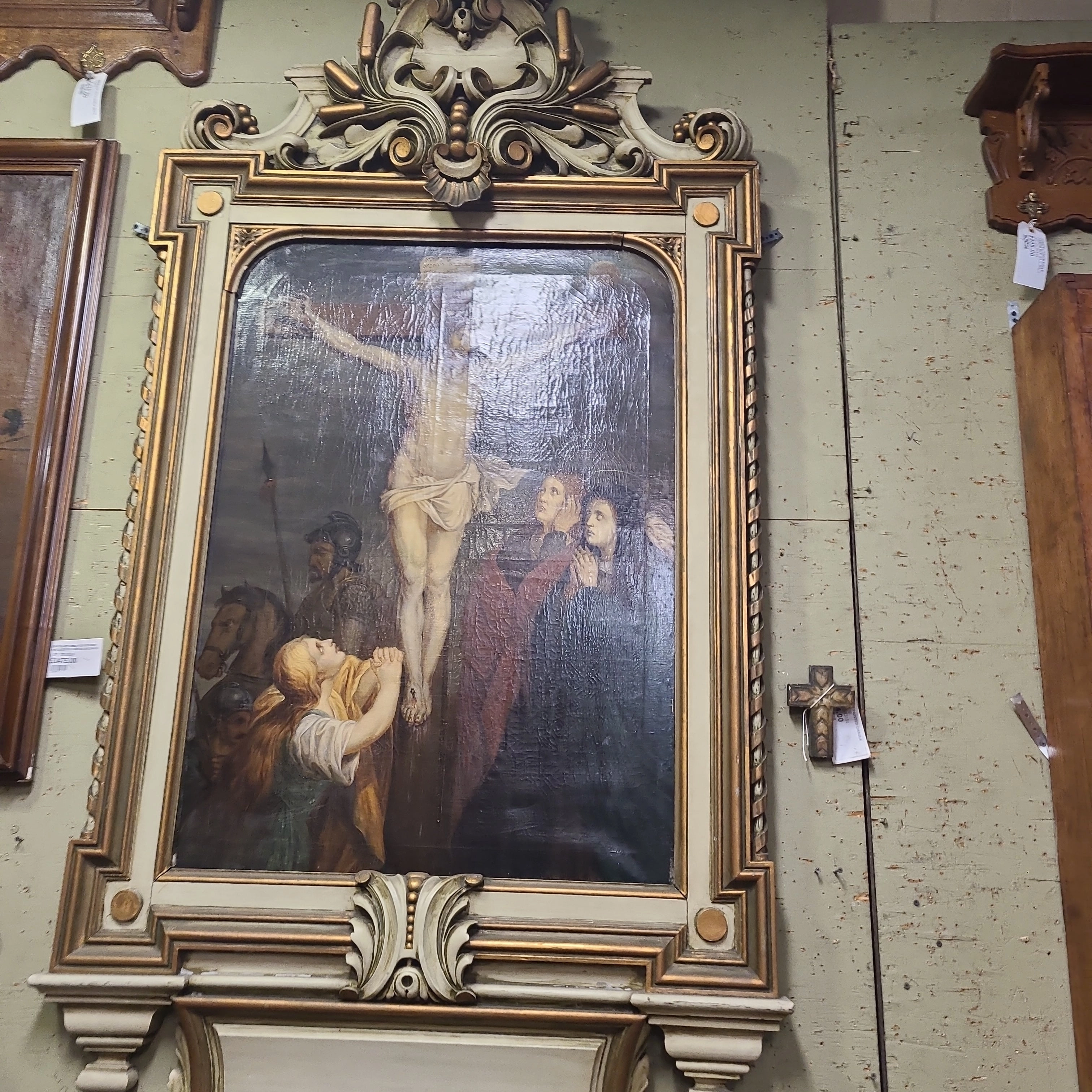 HUGE FRAMED RENAISSANCE REVIVAL JESUS CRUCIFICTION OIL PAINTING