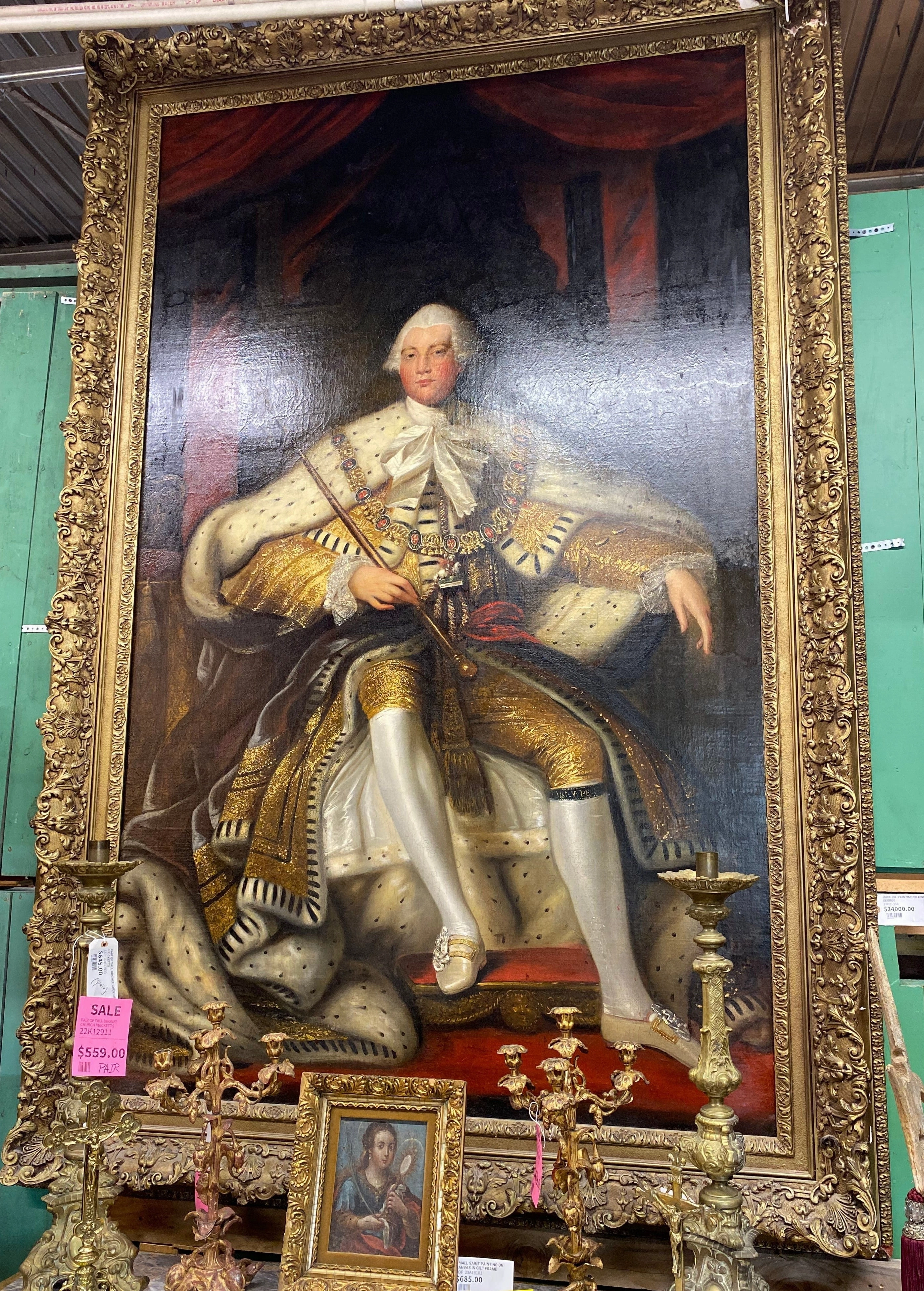 HUGE OIL PAINTING OF KING GEORGE classic mural painting