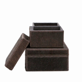 Hyde Brown Leather Decorative Box Set home display ornament