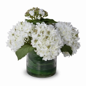 Hydrangea Bud Arrangement Green and White in Glass Container home display ornament