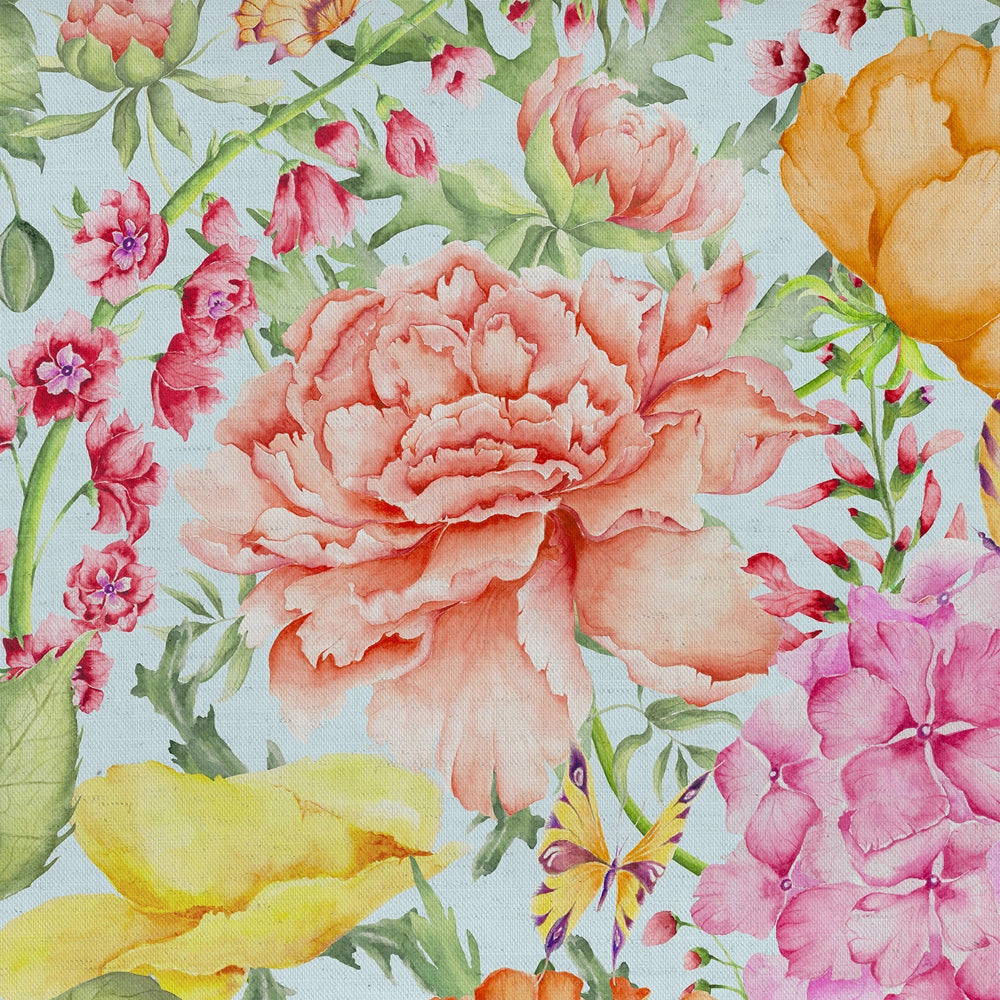 Idalia Printed Cotton Fabric (By The Metre) Duck Egg Blue elegant table cloth  