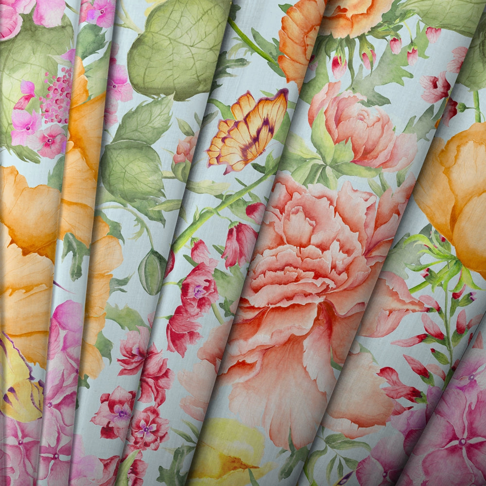 Idalia Printed Cotton Fabric (By The Metre) Duck Egg Blue