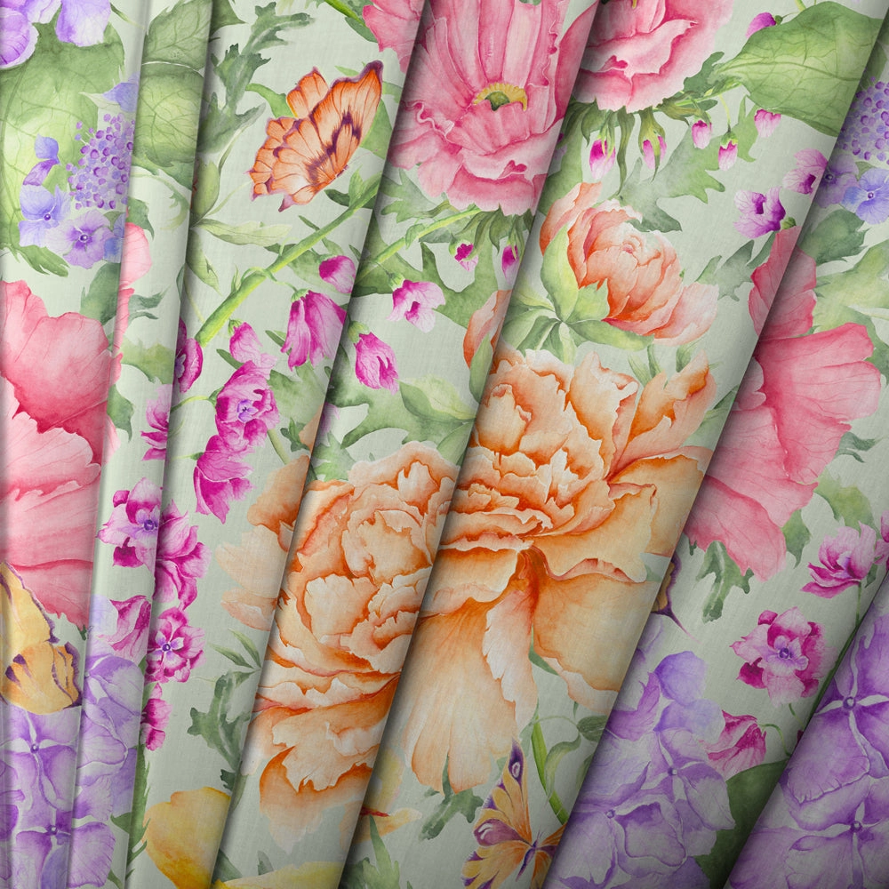 Idalia Printed Cotton Fabric (By The Metre) Sage