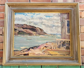 IMPASTO IMPRESSIONIST OIL PAINTING OF A HARBOR SCENE- ON BOARD classic mural painting