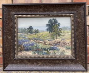 IMPASTO OIL PAINTING - BLUEBONNET LANDSCAPE BY LISTED TEXAS ARTIST HICKS classic mural painting
