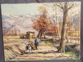 IMPASTO OIL PAINTING ON CANVAS WITH MULE BY ARTHUR S. 1975 classic mural painting