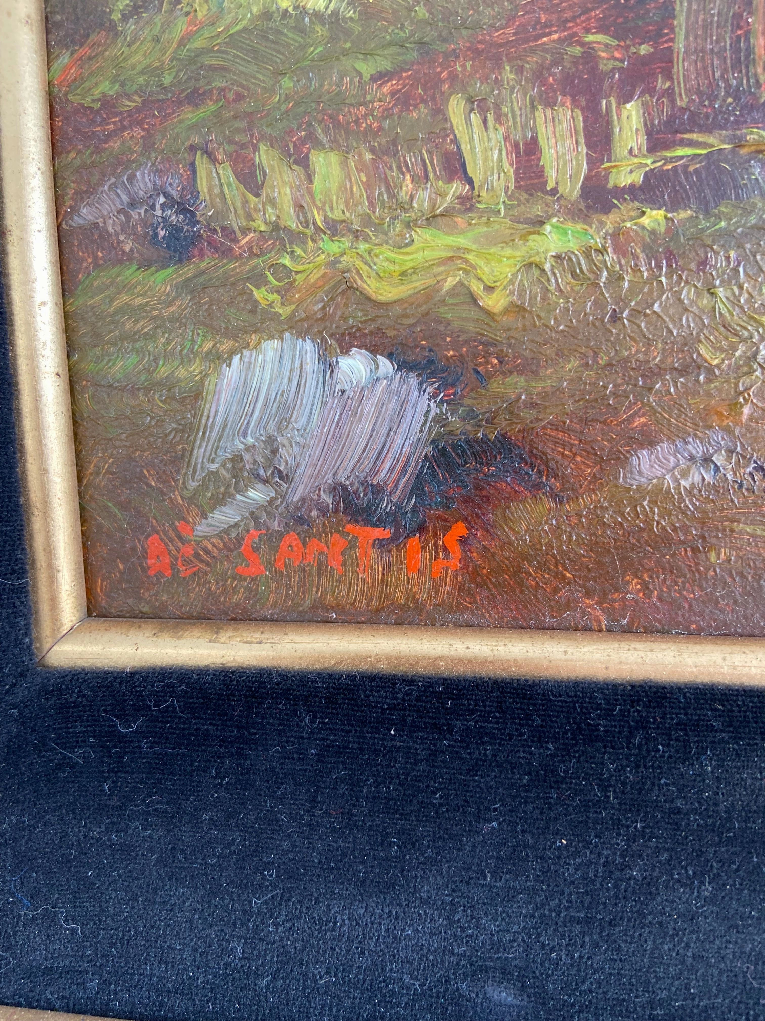 IMPRESSIONIST ALPINE OIL PAINTING WITH RED ROOF HOUSE