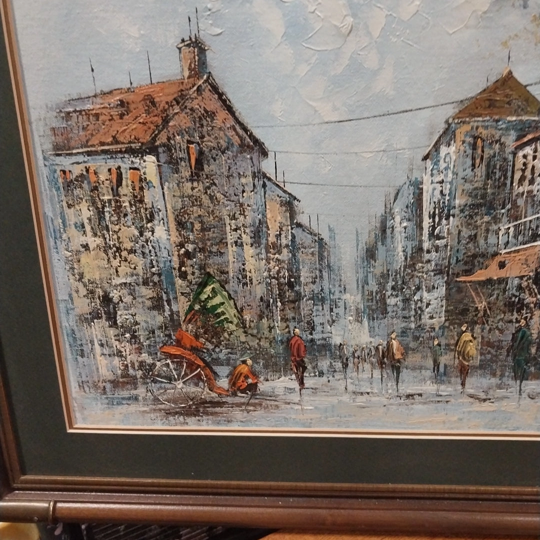 IMPRESSIONIST ASIAN STREET SCENE OIL PAINTING
