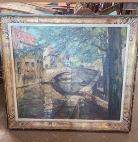 IMPRESSIONIST EUROPEAN CANAL SCENE OIL PAINTING ON CANVAS classic mural painting