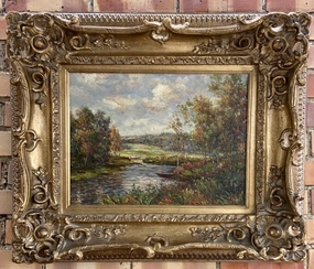 IMPRESSIONIST LANDSCAPE OIL PAINTING IN ORNATE GOLD FRAME classic mural painting