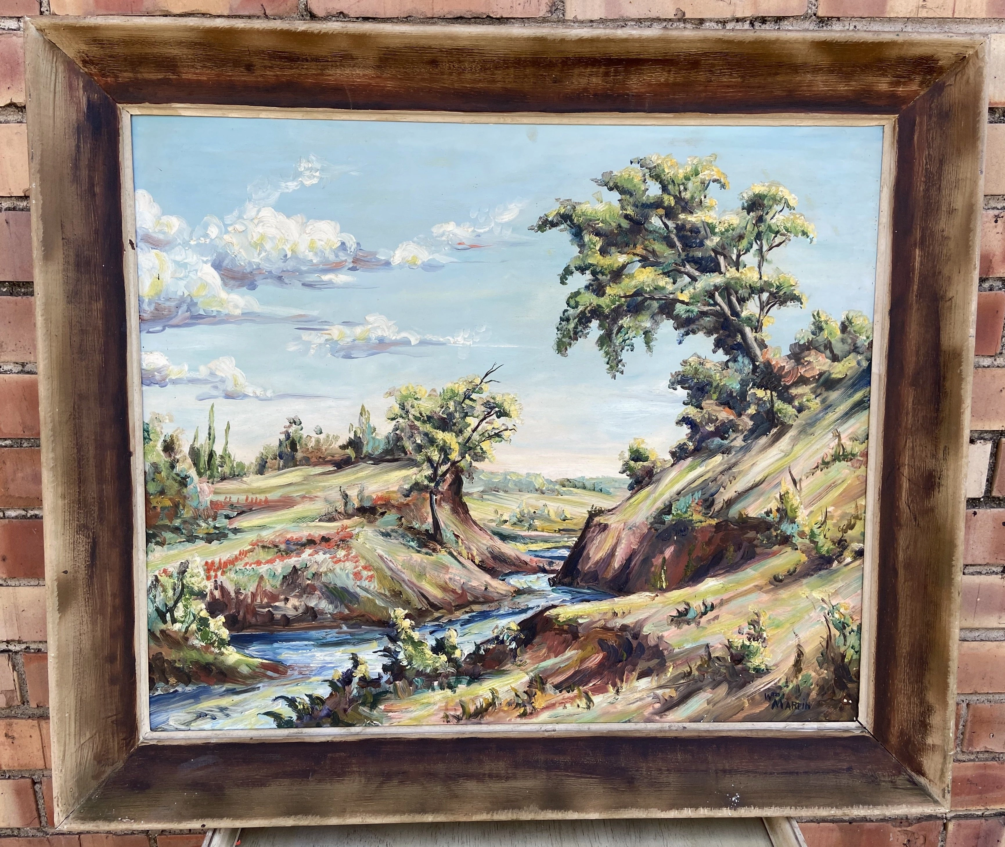 IMPRESSIONIST LANDSCAPE OIL PAINTING OF ERODED CREEK SIGNED BY W. MARTIN classic mural painting
