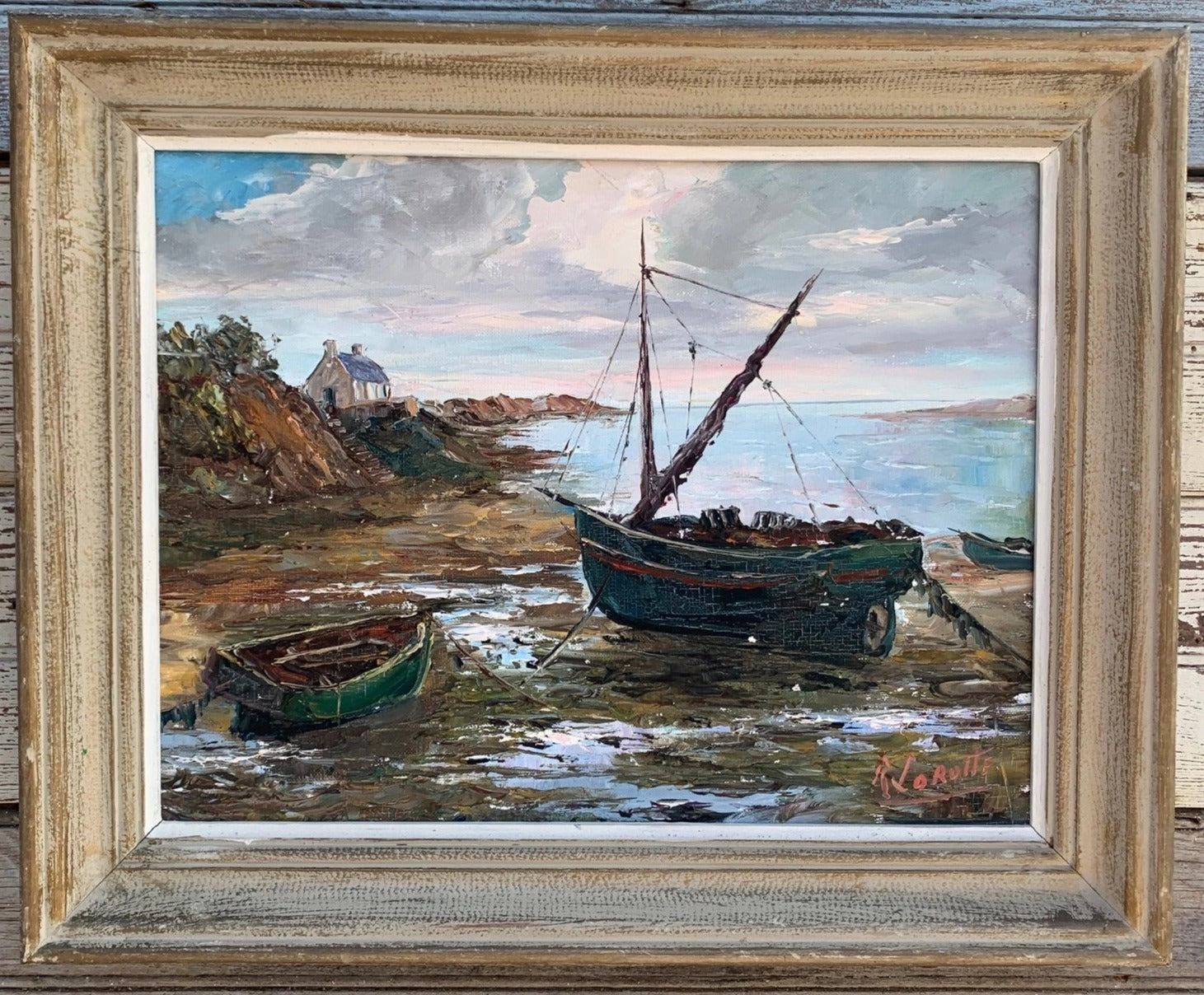 IMPRESSIONIST OIL PAINTING OF A SAIL BOAT ON THE SHORE BY RENEE LOROTTE classic mural painting