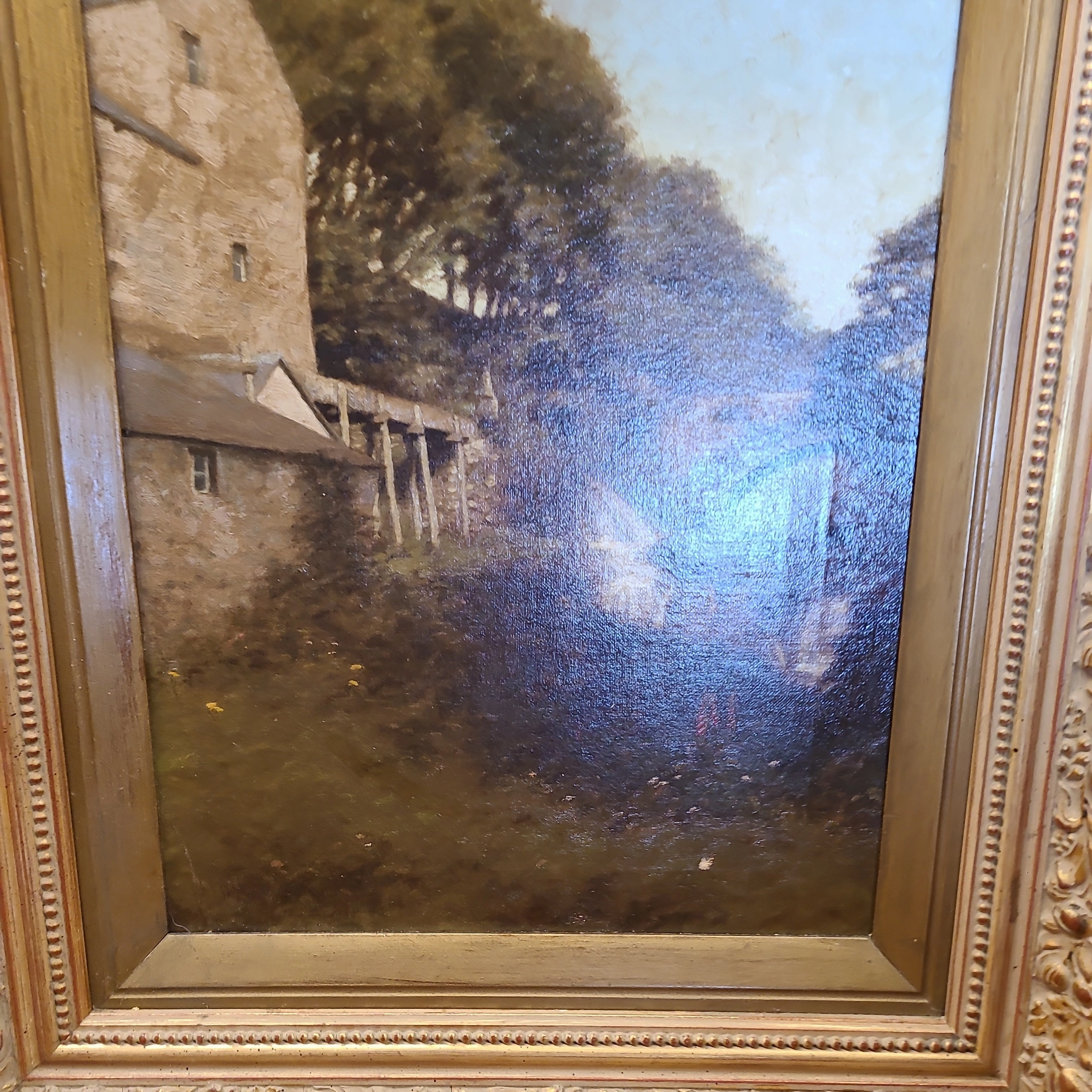 IMPRESSIONIST OIL PAINTING OF A WATERMILL