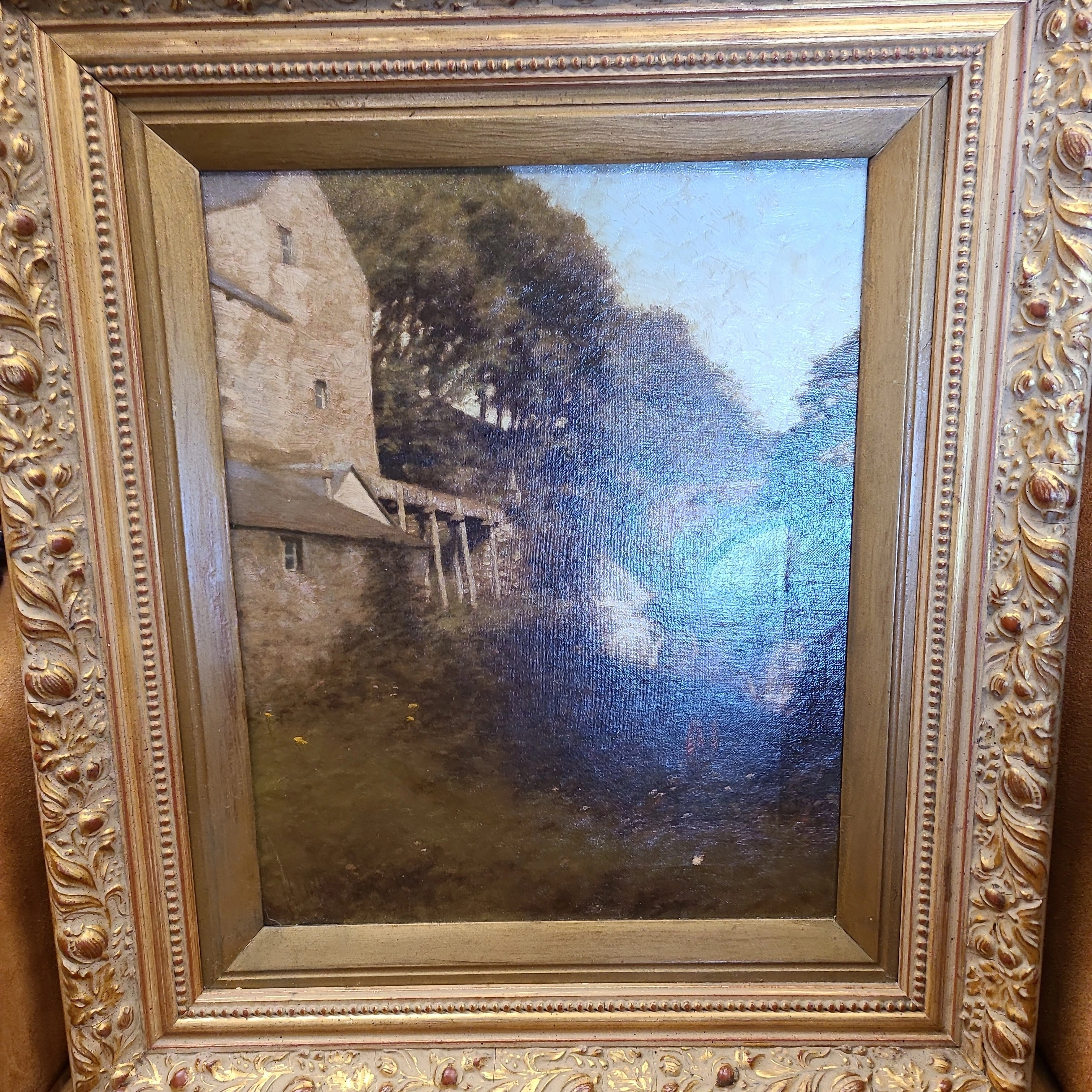 IMPRESSIONIST OIL PAINTING OF A WATERMILL