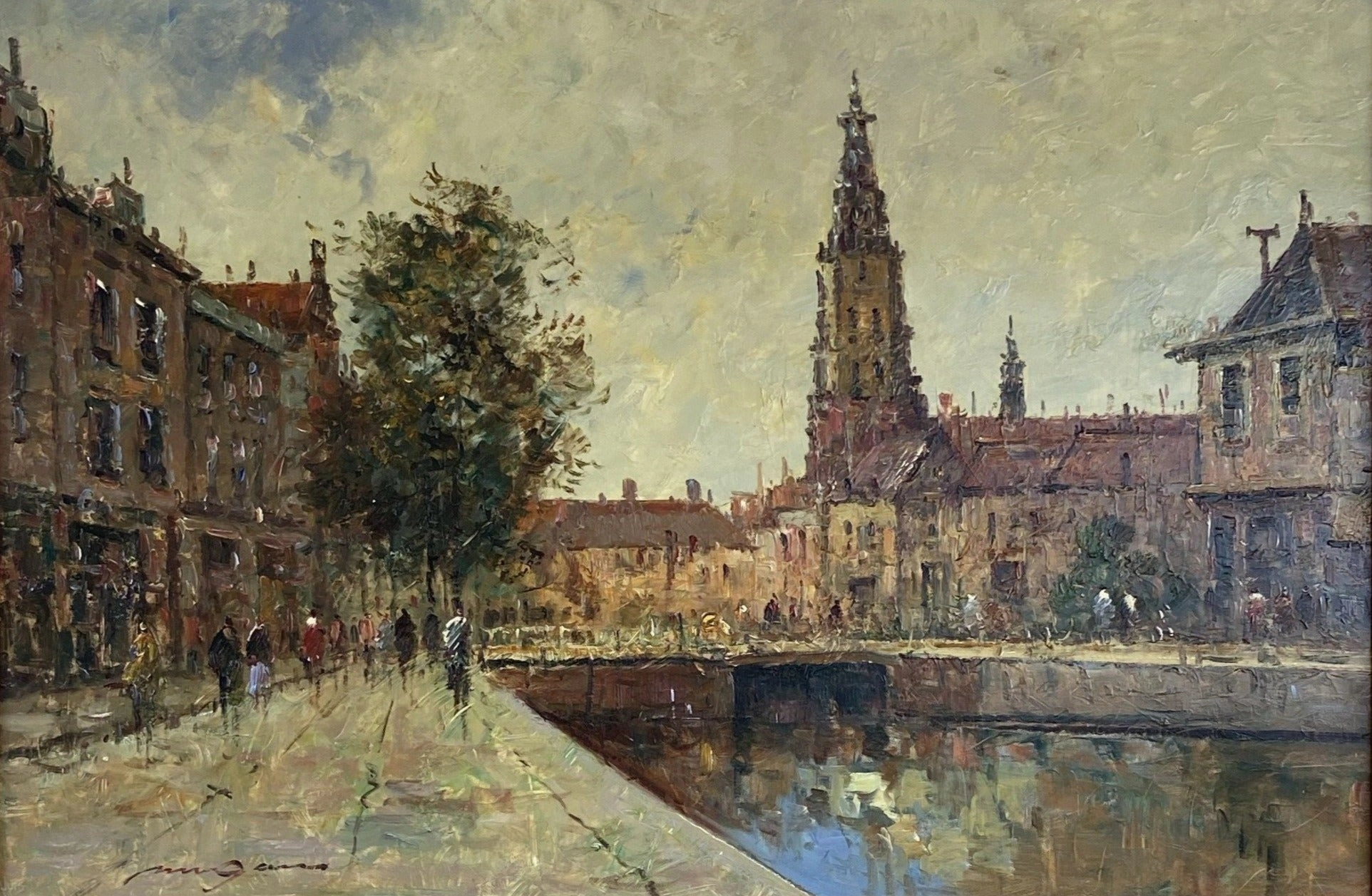 IMPRESSIONIST OIL PAINTING OF EUROPEAN CITYSCAPE