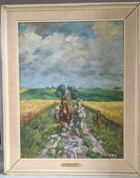 IMPRESSIONIST OIL PAINTING OF HORSE AND COLT BY MITSCHKOWSKI classic mural painting