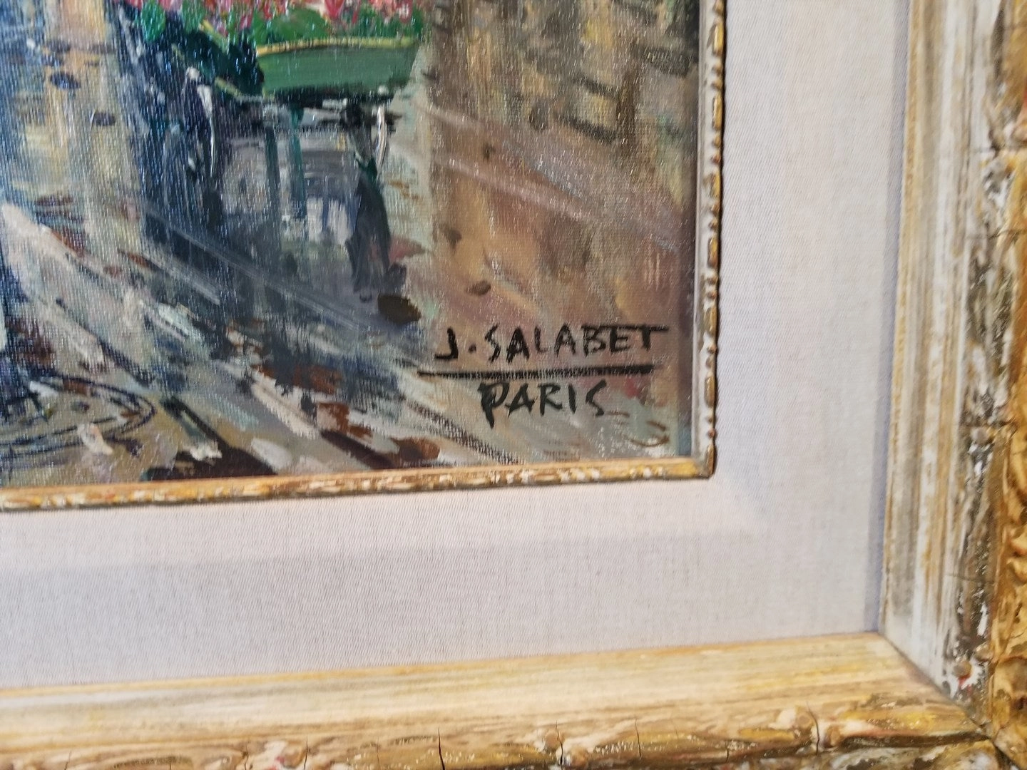 IMPRESSIONIST OIL PAINTING OF PARIS STREET IN SPRINGTIME BY J. SALABET