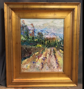 IMPRESSIONIST OIL PAINTING OF WINERY BY TRISH WEEKS classic mural painting