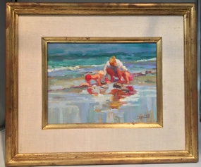 IMPRESSIONIST OIL PAINTING OF WOMAN AND CHILDREN ON THE BEACH BY DIAIN classic mural painting
