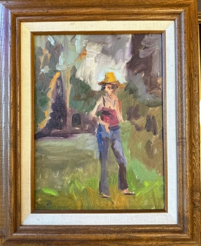 IMPRESSIONIST OIL PAINTING ON BOARD OF A WOMAN BY FORREST BESS classic mural painting
