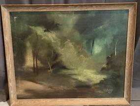 IMPRESSIONIST OIL PAINTING ON CANVAS BY EL QUINN AS FOUND TEAR classic mural painting