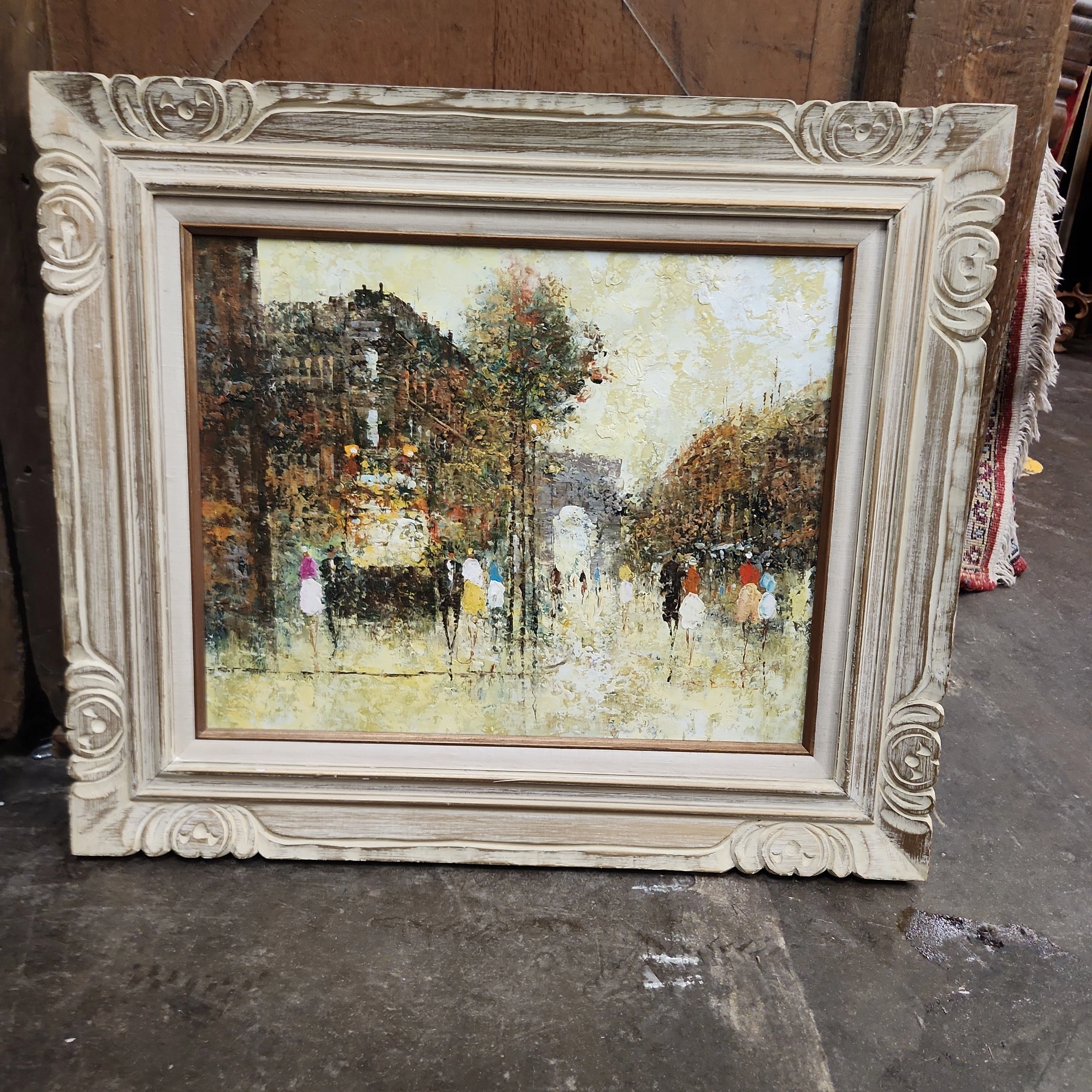 IMPRESSIONIST PARISIEN STREET SCENE OIL PAINTING ON CANVAS IN WOOD FRAME classic mural painting