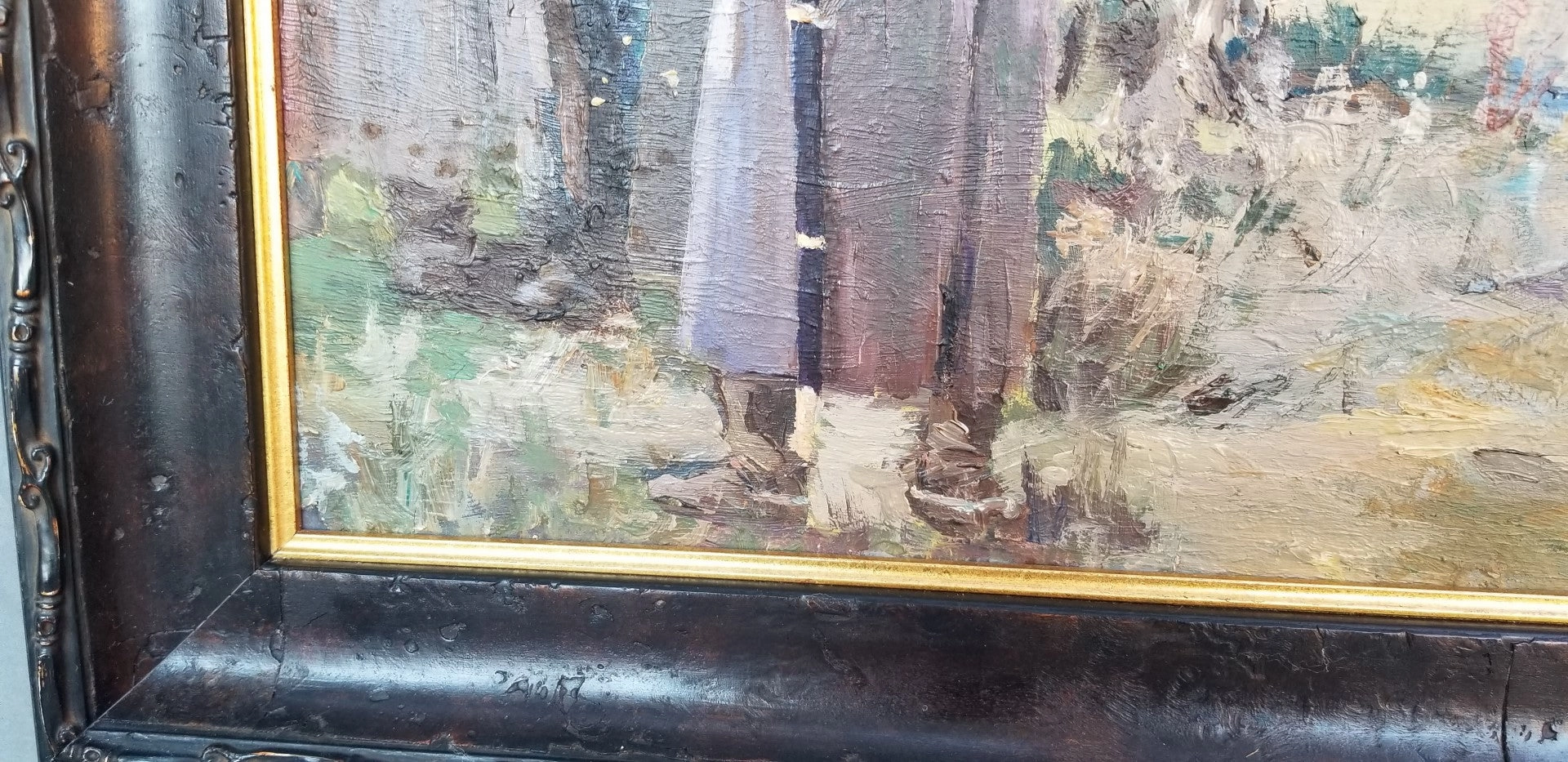 IMPRESSIONST OIL PAINTING OF MEN (POSSIBLY LENIN) AND A MAN ON A WHITE HORSE