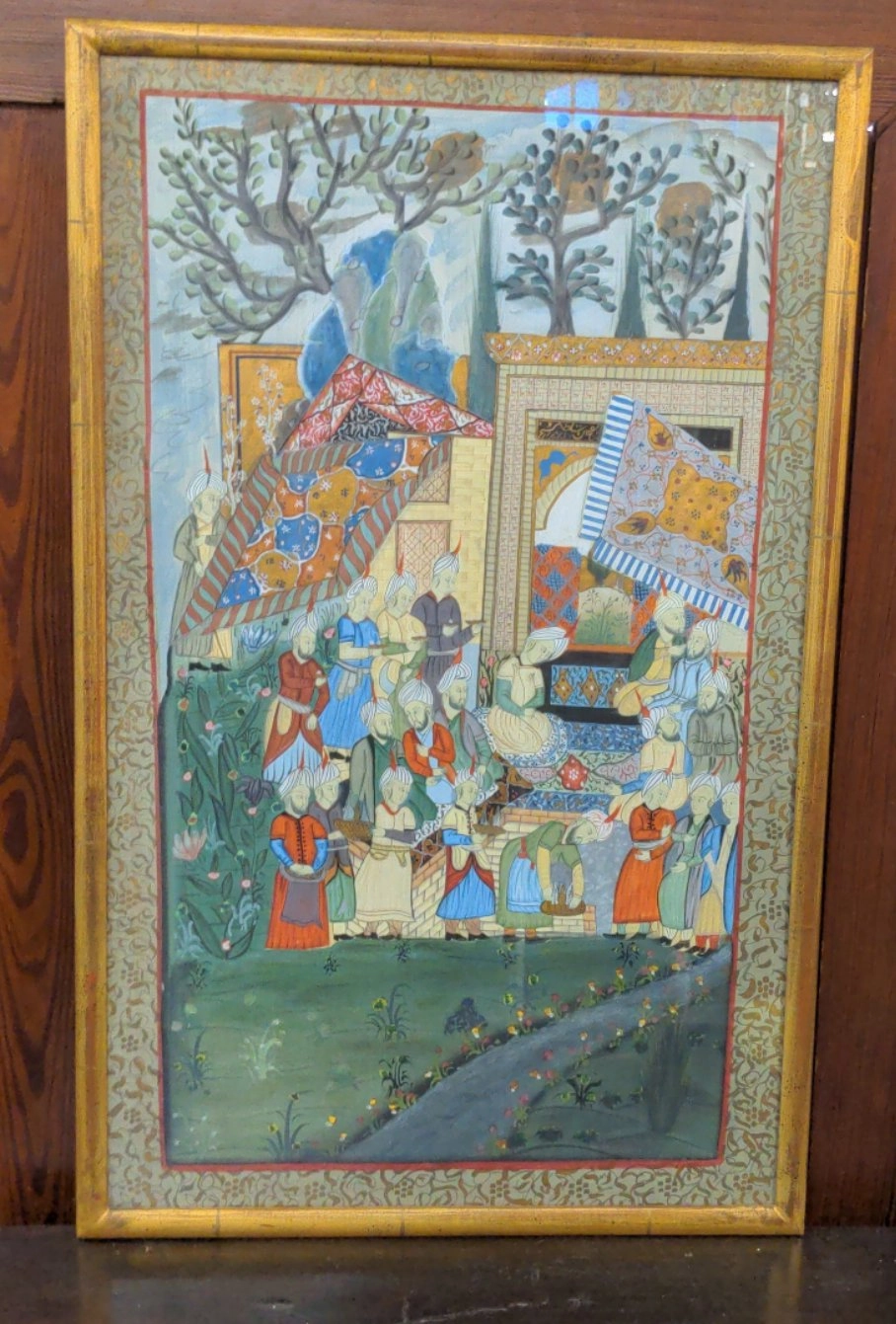 INDIAN PAINTING IN THIN GOLD FRAME classic mural painting