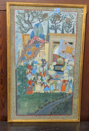 INDIAN PAINTING IN THIN GOLD FRAME classic mural painting