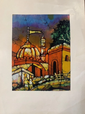 INDIAN PAINTING ON FABRIC OF DOME/ARCHITECTURE classic mural painting