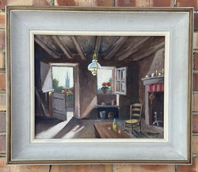 INTERIOR LANDSCAPE OIL PAINTING BY R. BONNET classic mural painting