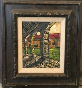 ITALIAN COURTYARD IMPASTO OIL PAINTING classic mural painting