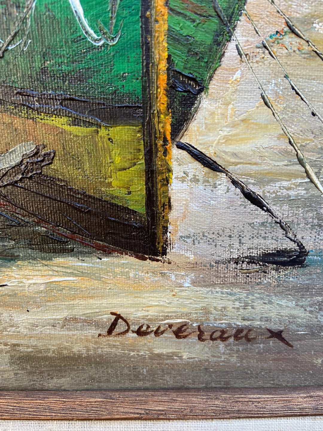 ITALIAN IMPRESSIONIST SAILBOAT IN HARBOR OIL PAINTING