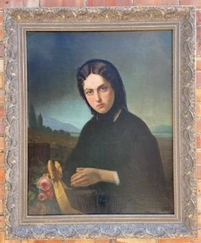 ITALIAN OIL PAINTING PORTRAIT OF A LADY IN MOURNING classic mural painting
