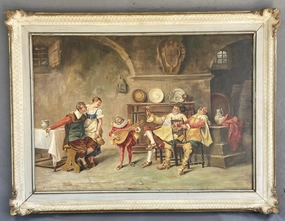 ITALIAN SALON PAINTING WITH LUTE PLAYER classic mural painting
