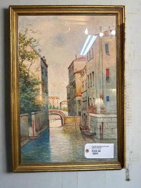 ITALIAN WATERCOLOR CANAL SCENE PAINTING classic mural painting