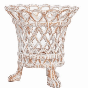 Ivory & Gold Lattice Footed Planter home display ornament