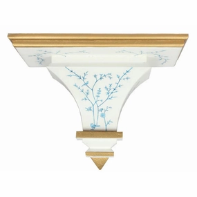 Ivory & Pale Blue Hand Painted Chinoiserie Wood Bracket home display ornament