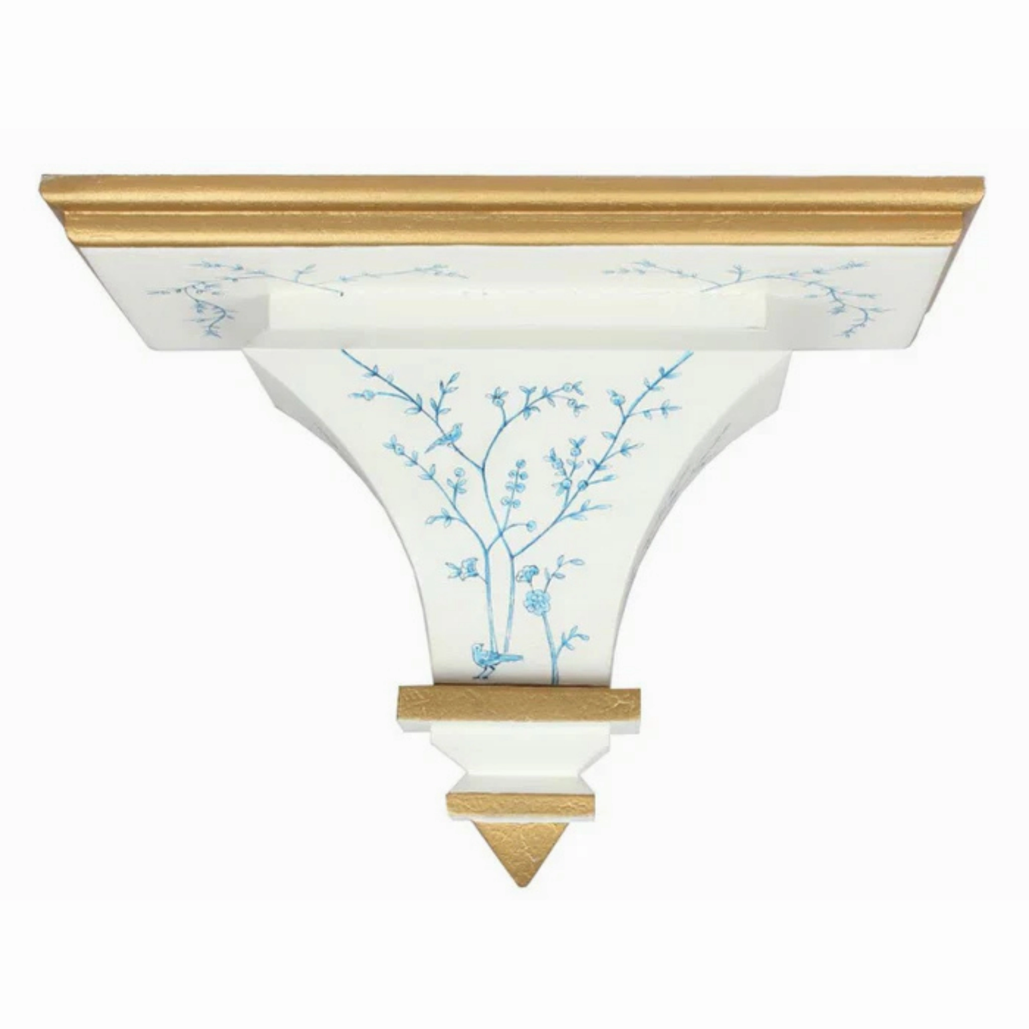 Ivory & Pale Blue Hand Painted Chinoiserie Wood Bracket home display ornament