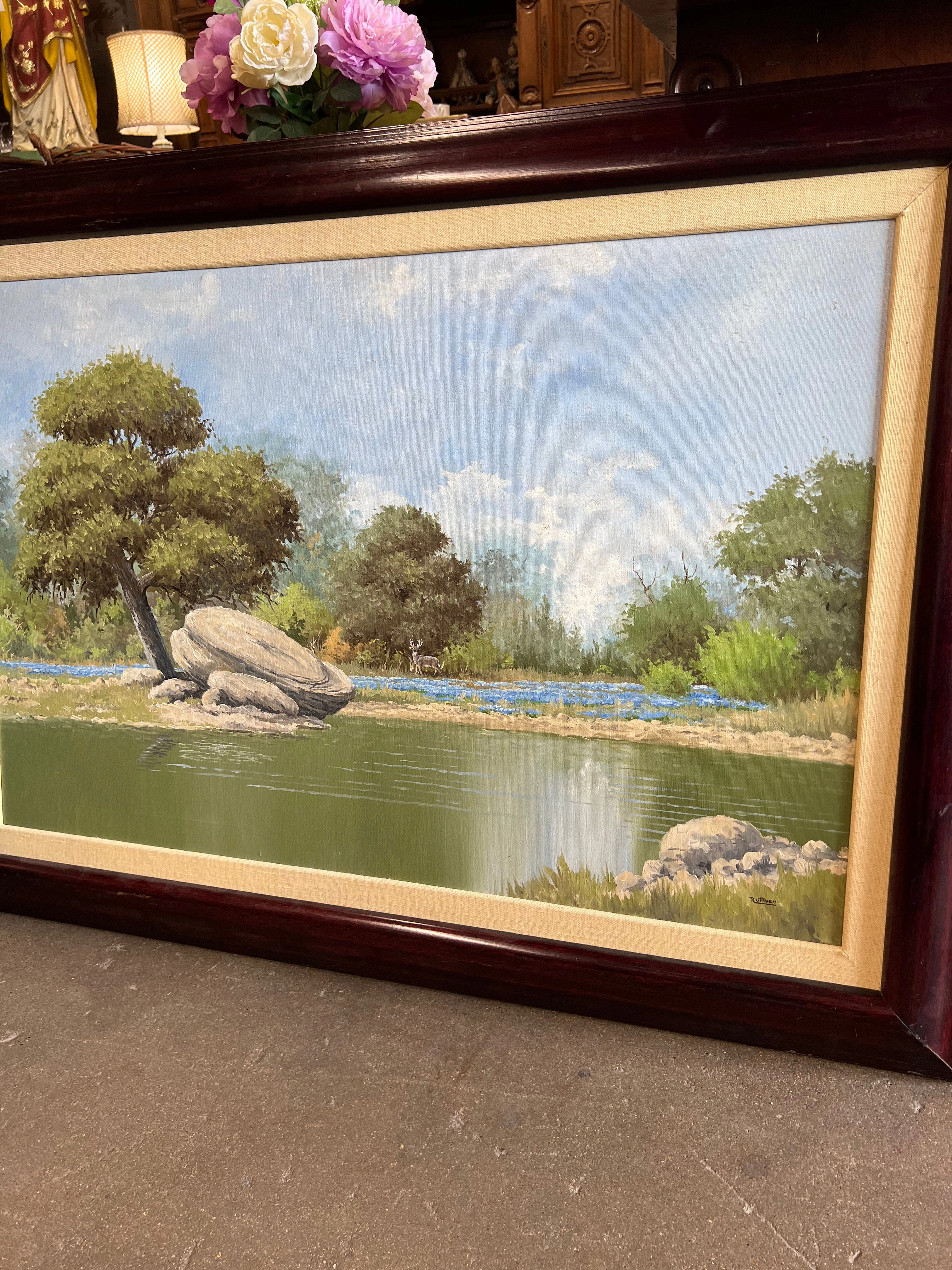 JERRY RUTHVEN LANDSCAPE WITH DEER OIL PAINTING