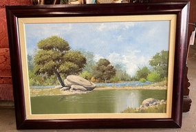 JERRY RUTHVEN LANDSCAPE WITH DEER OIL PAINTING classic mural painting