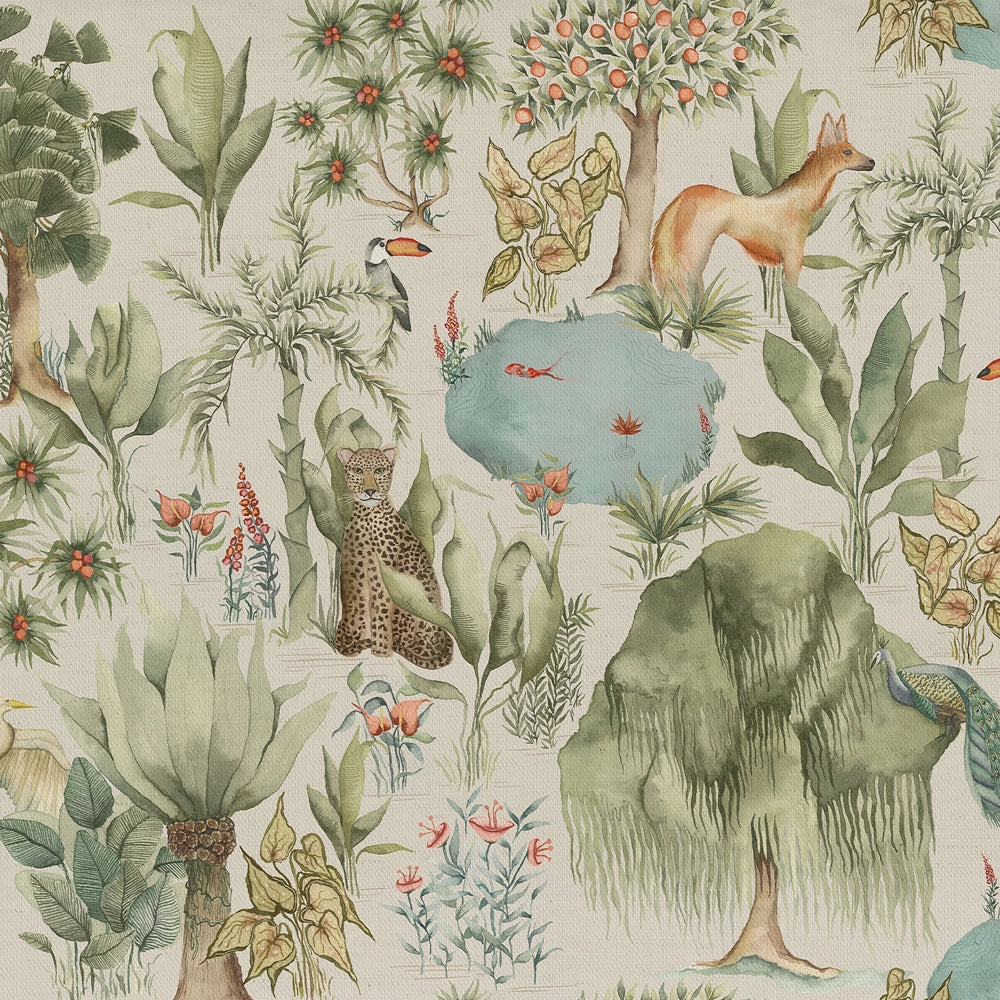 Jungle Serene Printed Cotton Fabric Green elegant table cloth  