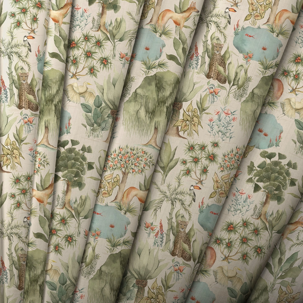 Jungle Serene Printed Cotton Fabric Green