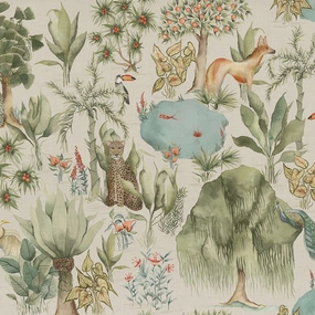 Jungle Serene Printed Cotton Fabric Green elegant table cloth  