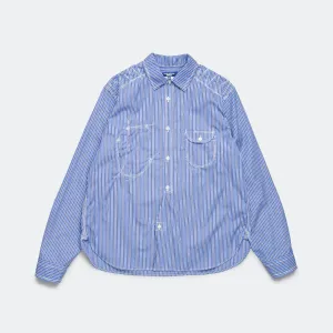 Junya Watanabe MAN Kleidung Baumwoll-Streifen-Panel-Hemd - Blau/Sax-Weiß