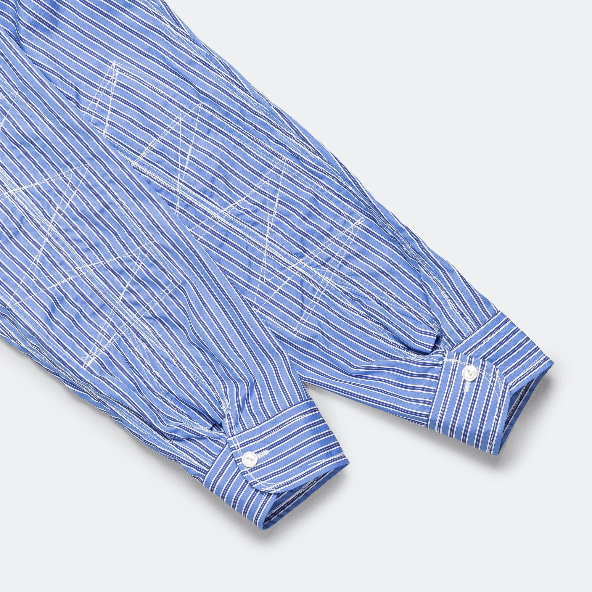 Junya Watanabe MAN Kleidung Baumwoll-Streifen-Panel-Hemd - Blau/Sax-Weiß