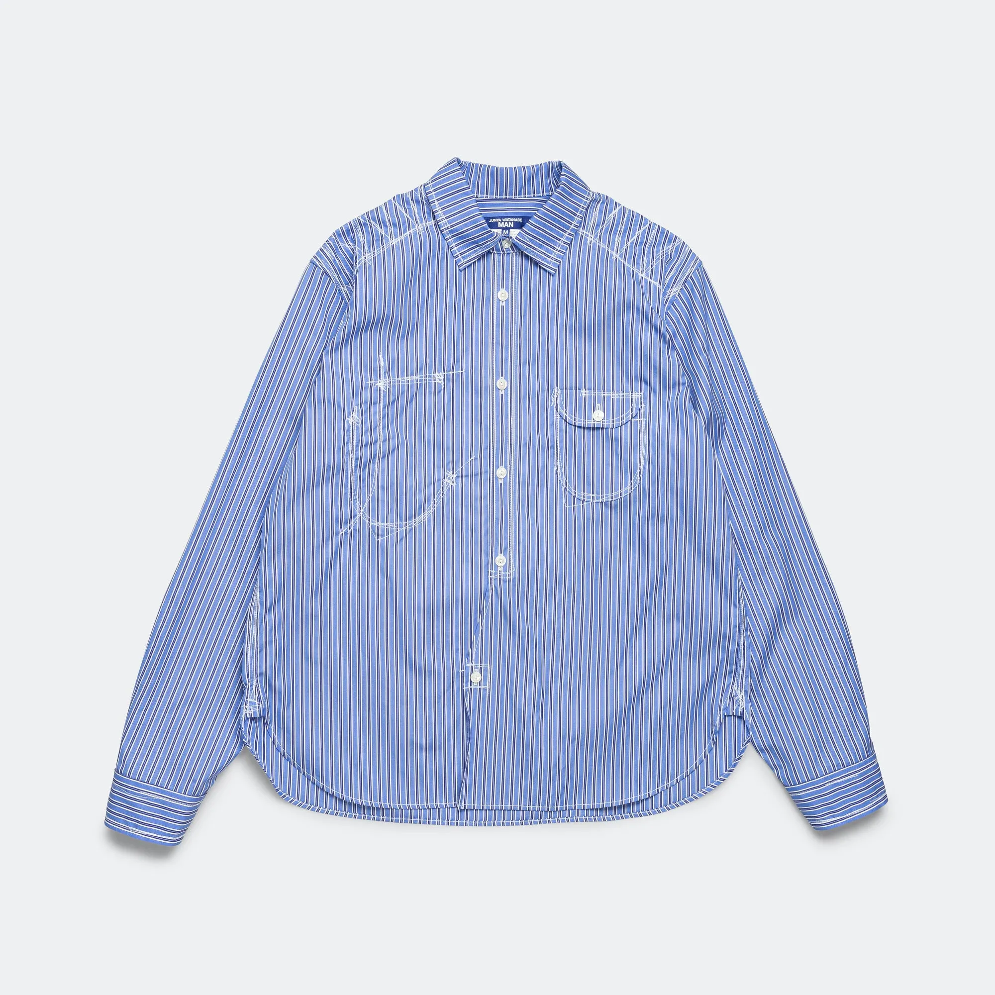 Junya Watanabe MAN Kleidung Baumwoll-Streifen-Panel-Hemd - Blau/Sax-Weiß